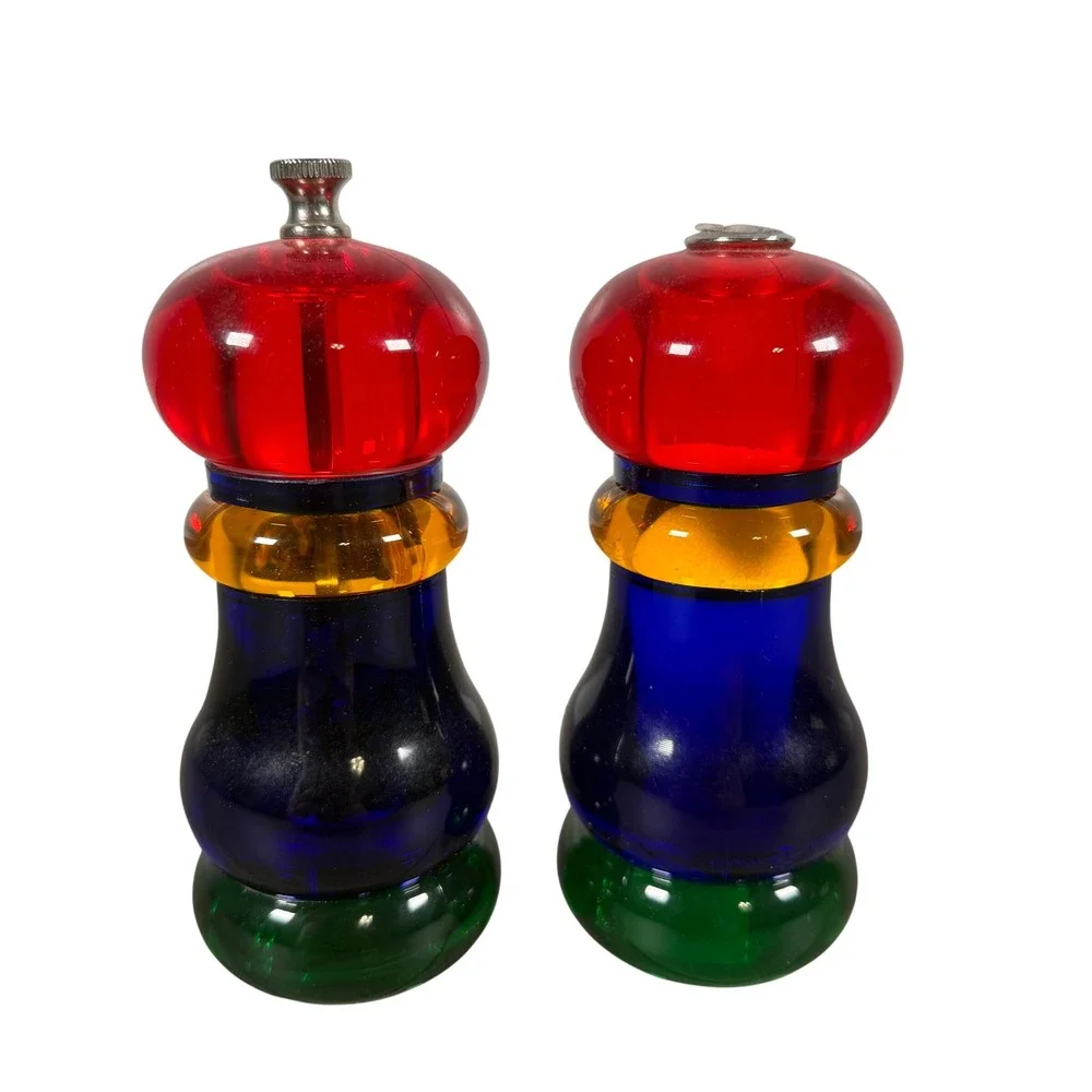 Vtg Olde Thompson Sunset Fiesta Acrylic Salt Pepper Mill Shaker Set Multicolor